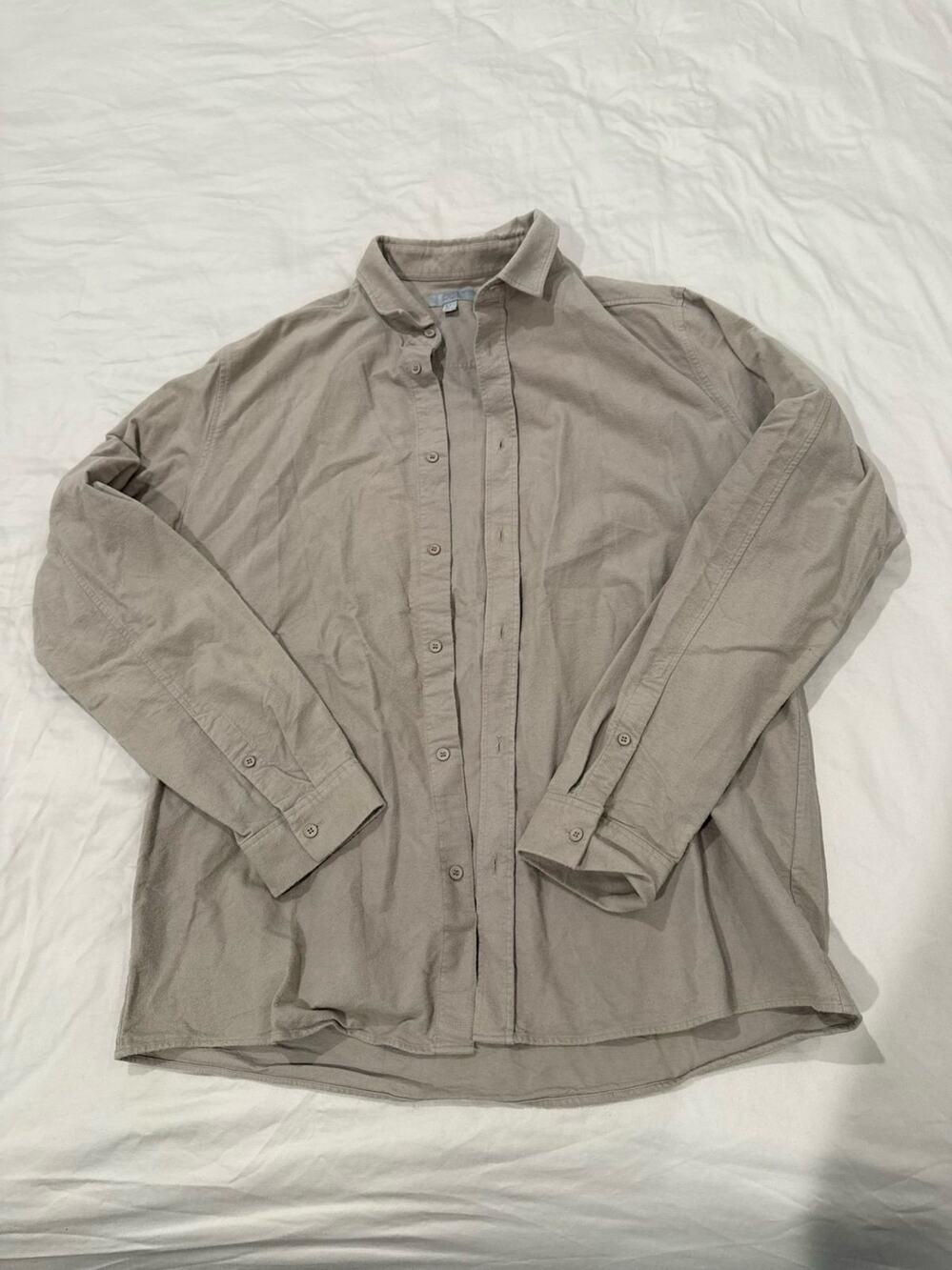 COS Men’s Oversized Cotton Button Down Shirt Taupe Beige Size Large